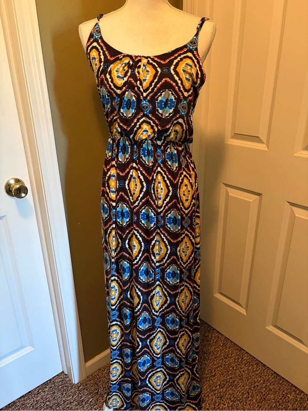 Felicity & Coco Blue and Yellow Geometric Maxi Dress